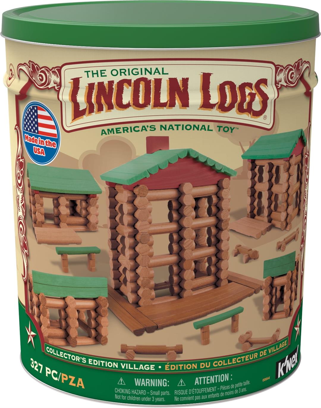 LINCOLN LOGS - Collector's Edition Village - 327 All Wood Pieces - Collectible Tin