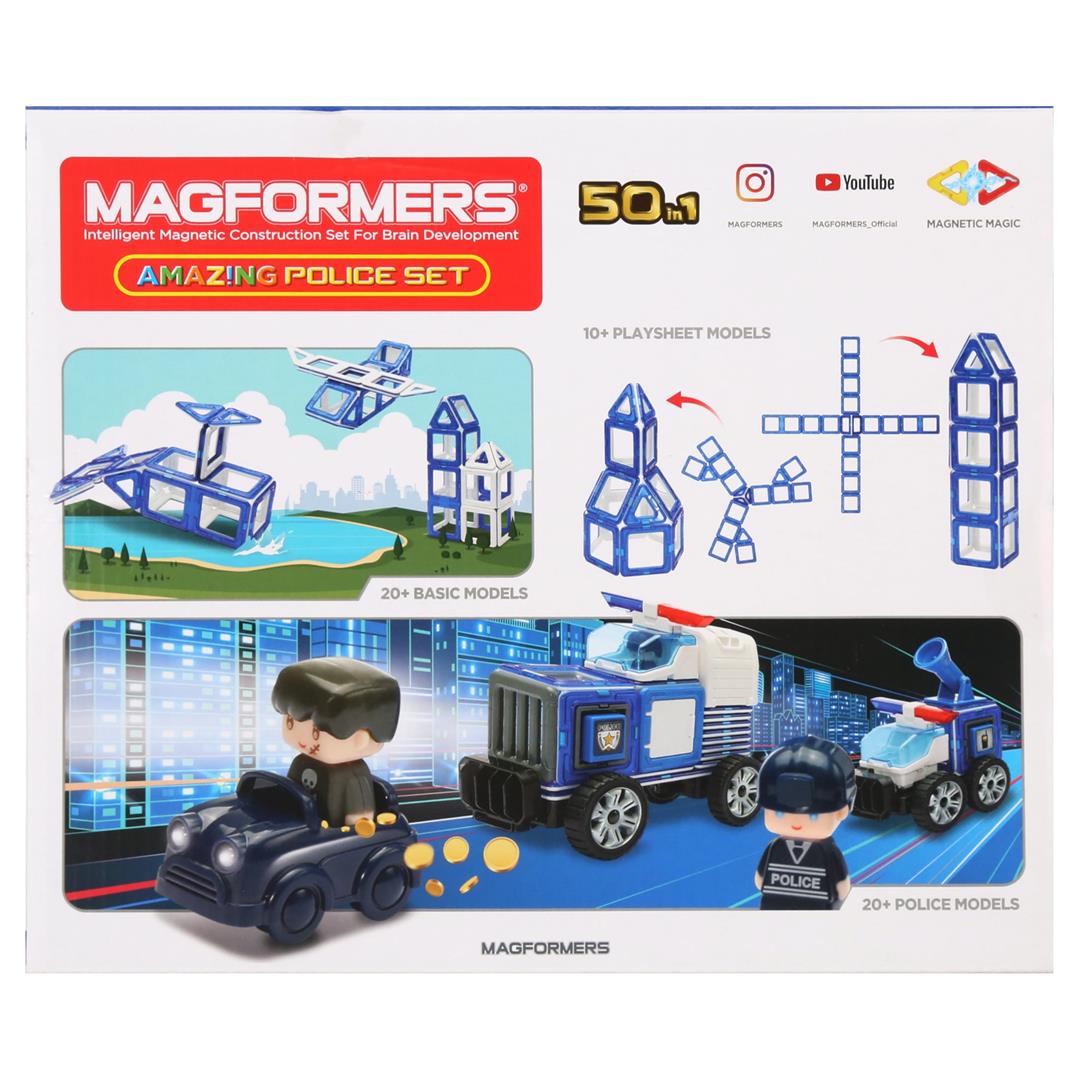 Magformers Amazing Police 50 Pieces, Wheels, Blue red colors, Magnetic Geometric tiles STEM Toy Ages 3+ - Image 6
