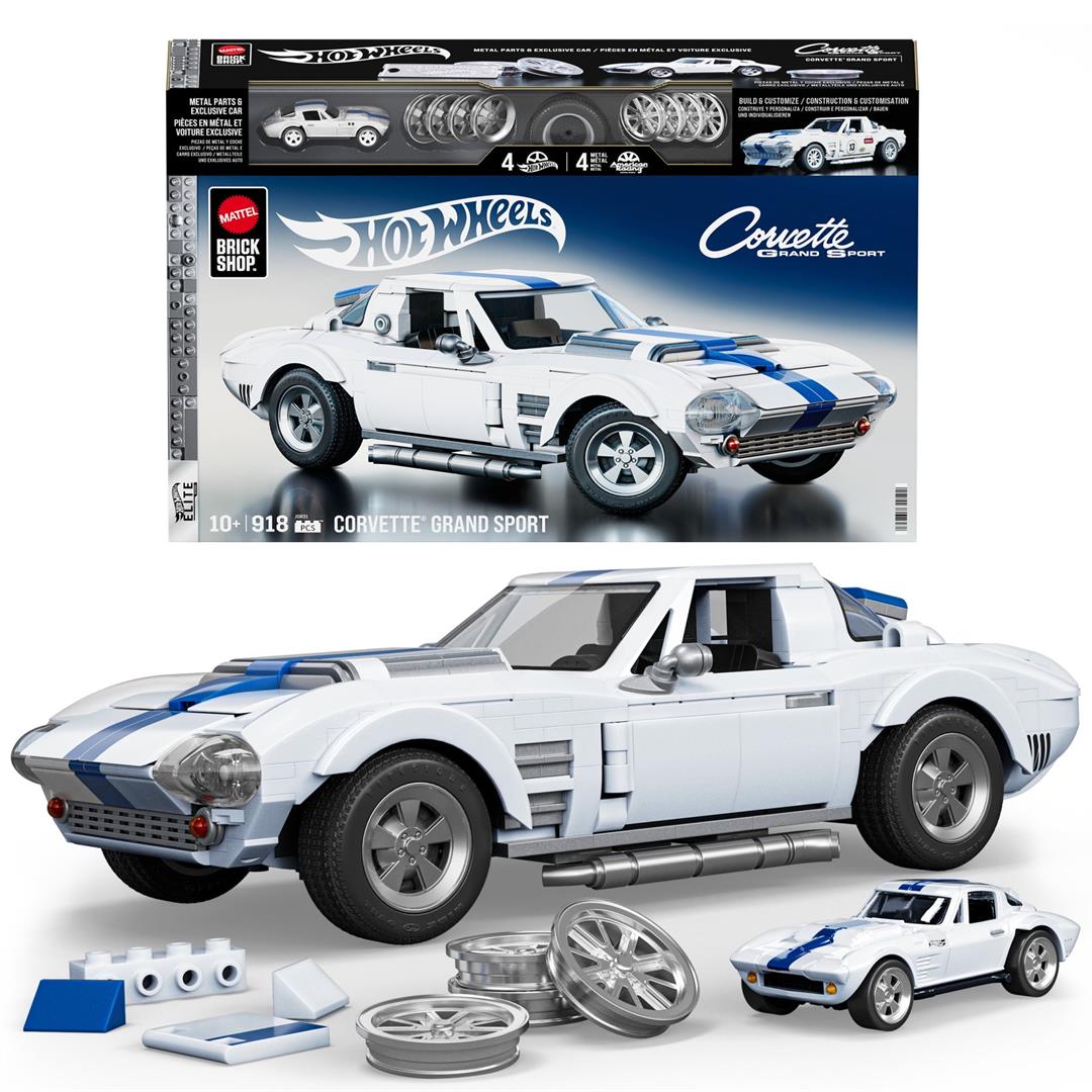 Mattel Brick Shop Hot Wheels Corvette Grand Sport Building Toy Kit (918 Pieces), for Collectors
